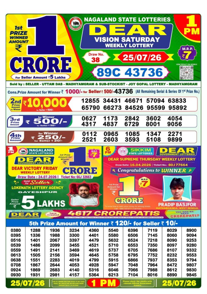 Dear Lottery 1PM Result