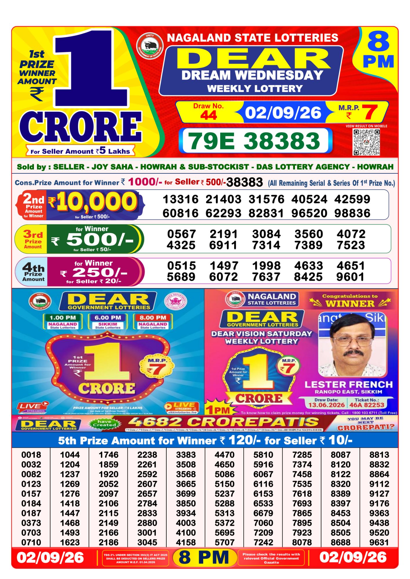 Dear Lottery 8PM Result